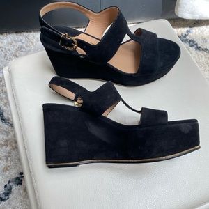 Salvatore Ferragamo Black Suede Platform Wedges Sandals size 9B